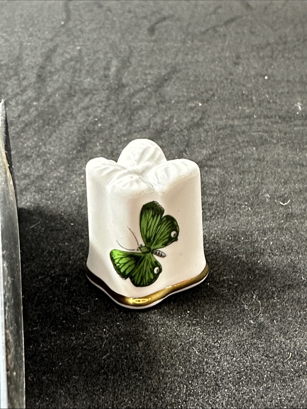 Porcelain Accent with Green Butterfly and Gold Trim